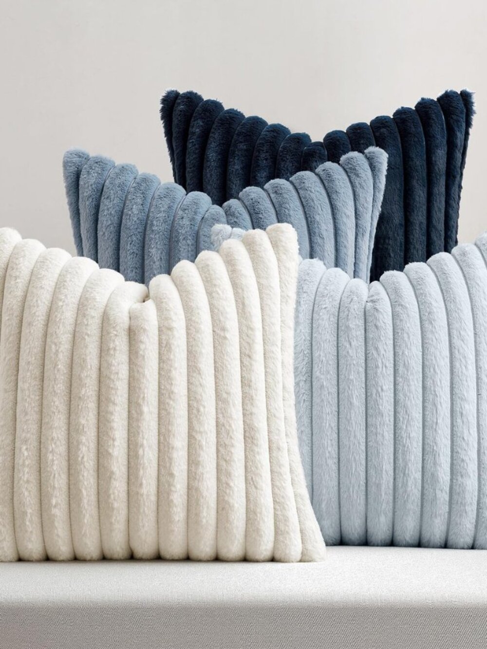 Faux Fur Plush Decorative Throw Pillow Covers 18x18, Navy Blue